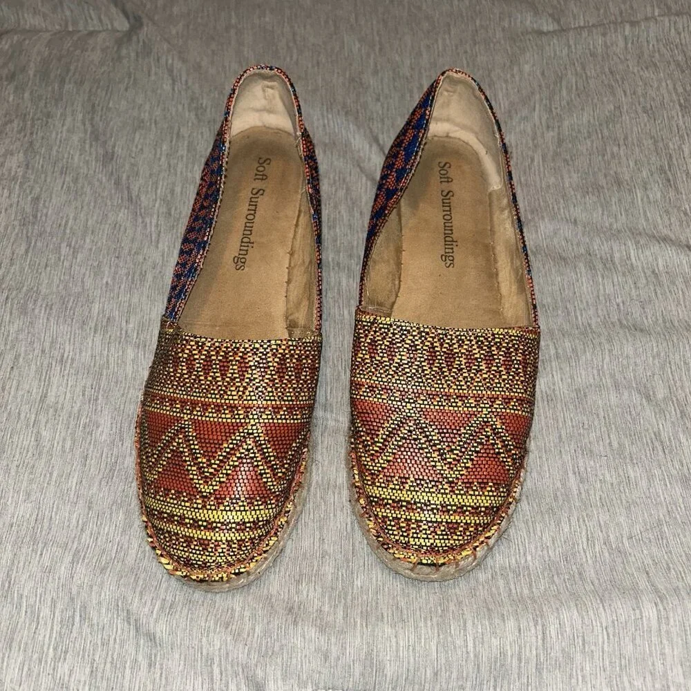 Soft Surroundings Nissa Espadrille Metallic Tribal Aztec Print Boho Shoes Sz 9